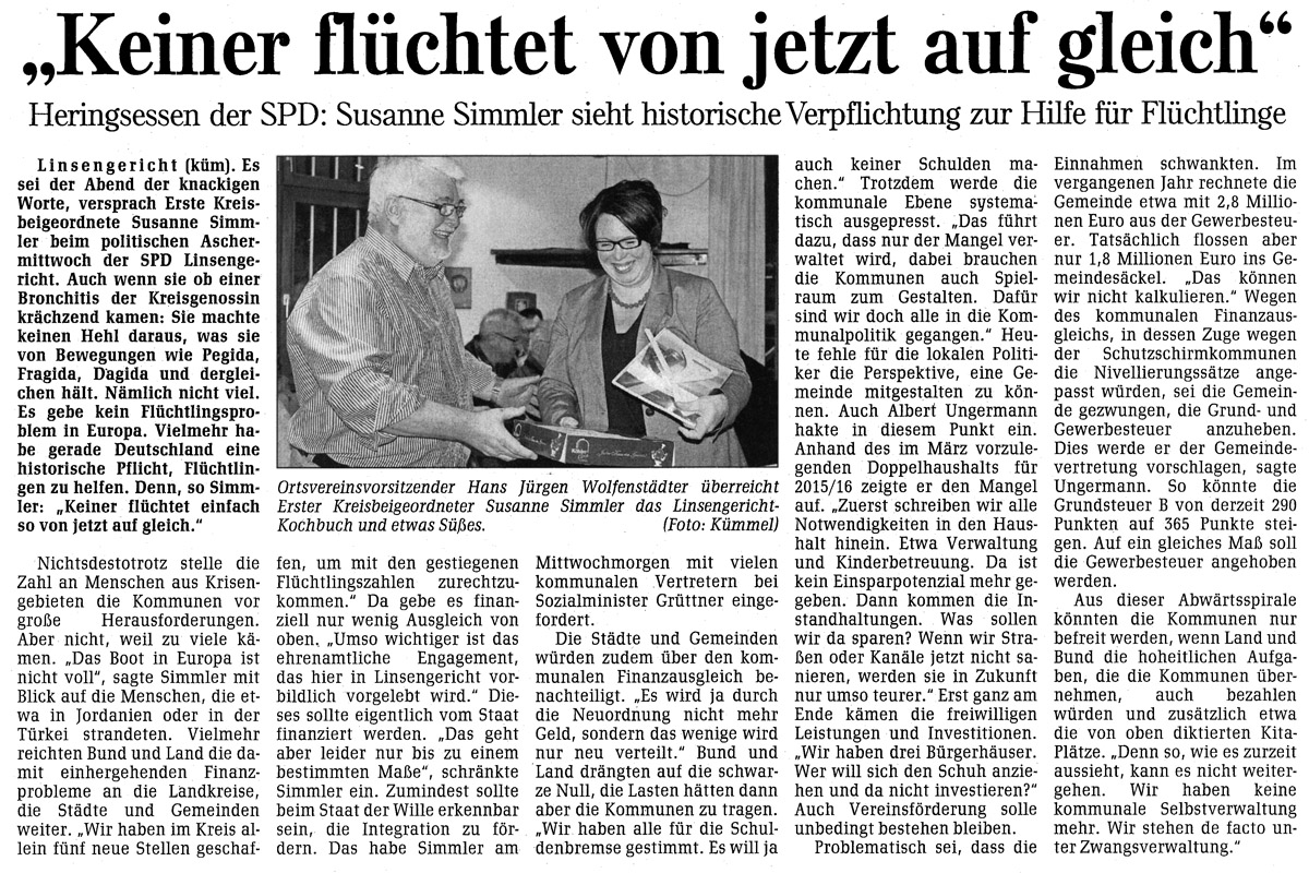 Zeitungsartikel aus der GNZ vom 19.2.2015