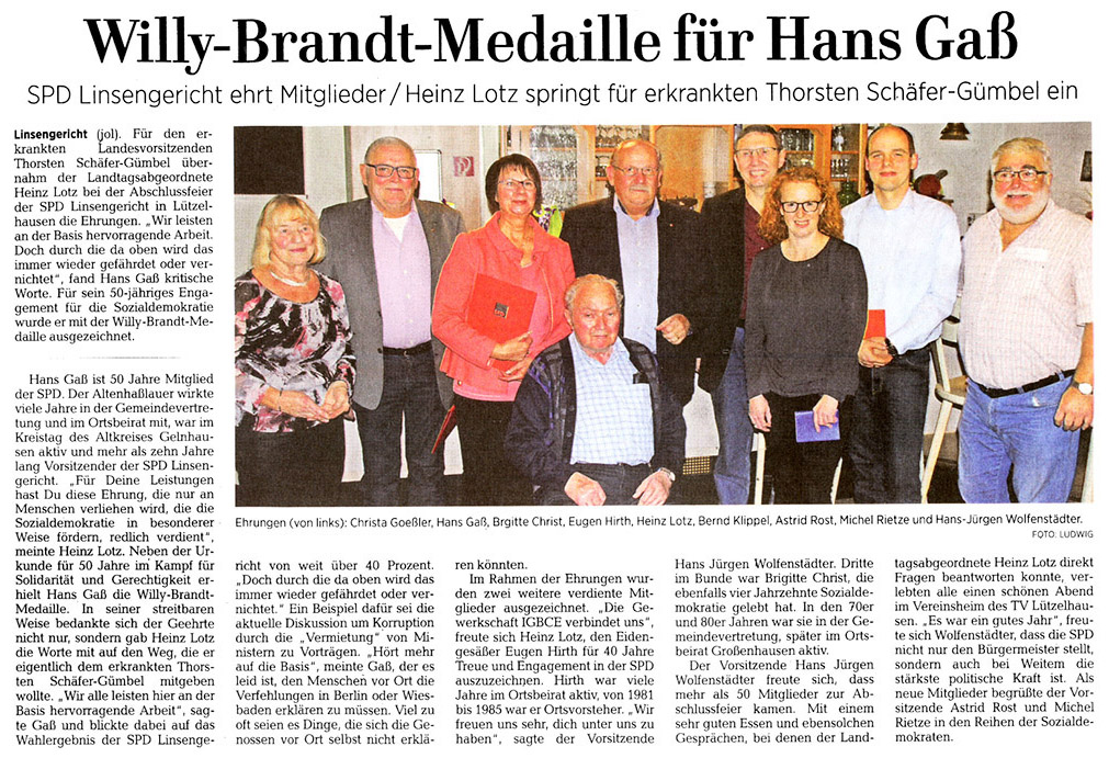 Aus der Gelnh&auml;user Neuen Zeitung vom 28.11.2016